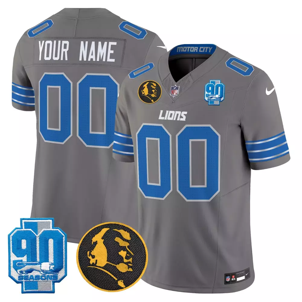 2024 90th John Madden Patch Vapor Limited Custom Jersey | Gray Stitched for Detroit Lions | For Youth, Men & Women