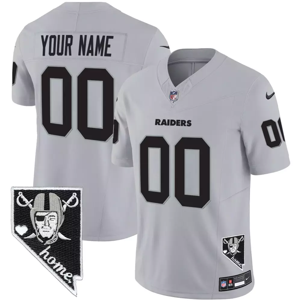 Gray Youth Las Vegas Raiders Nevada Home Patch Vapor Custom Jersey | All Stitched | Stylish Fan Gear for Kids