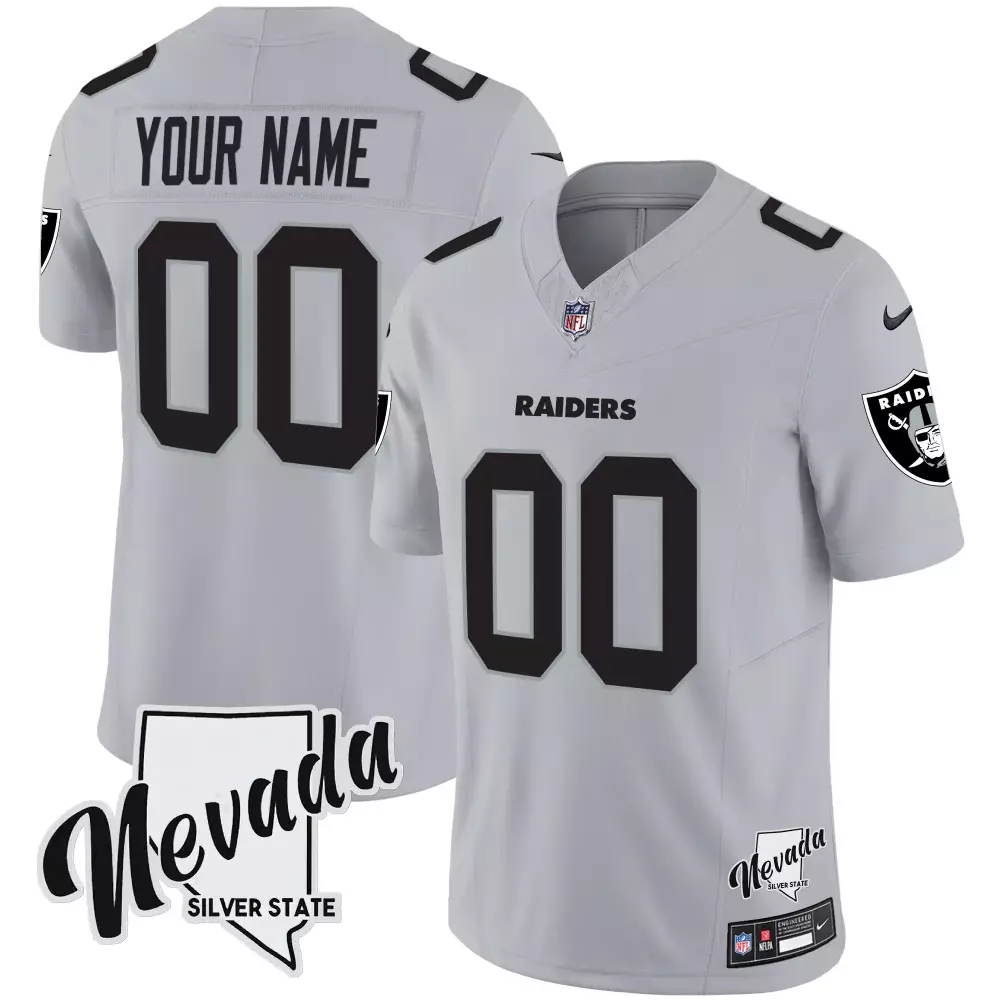 Gray Youth Las Vegas Raiders Nevada Home Patch Vapor Custom Jersey | All Stitched | Stylish Fan Gear for Kids