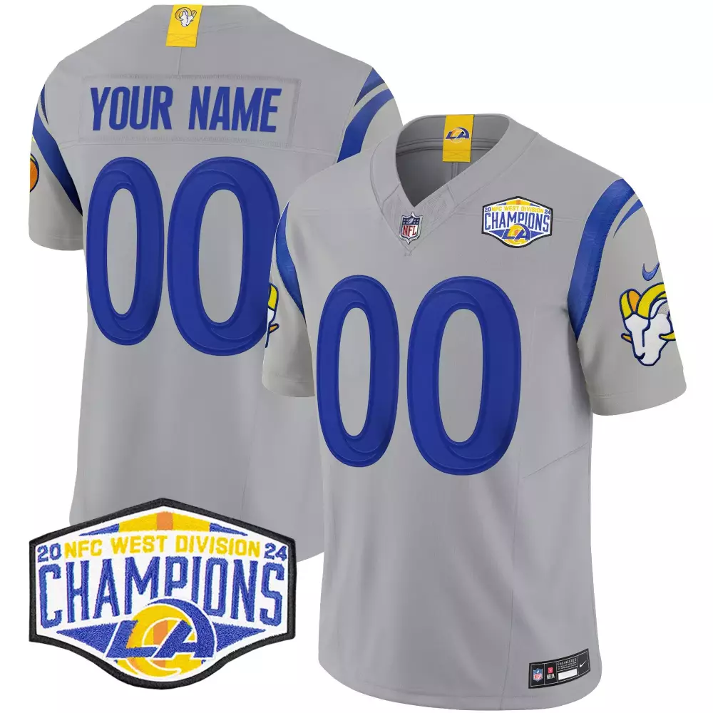 Youth Los Angeles Rams 2024 NFC West Champions Gray Vapor Limited Custom Jersey | All Stitched Fan Gear | For Men, Women & Youth