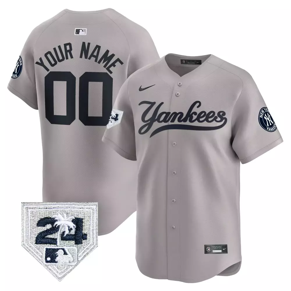 gray youth new york yankees 2024 spring training patch vapor premier limited custom jersey v6 all stitched
