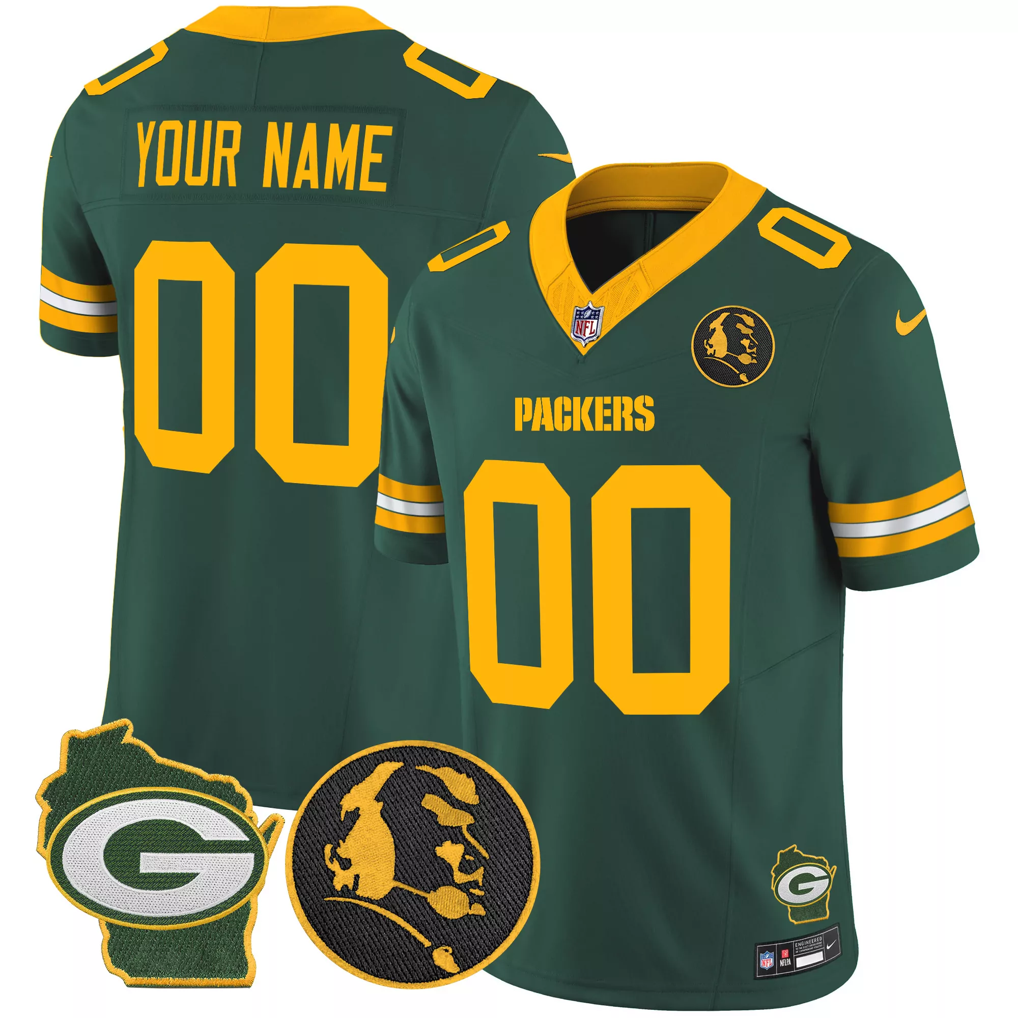 green men green bay packers john madden home patch vapor limited custom jersey all stitched