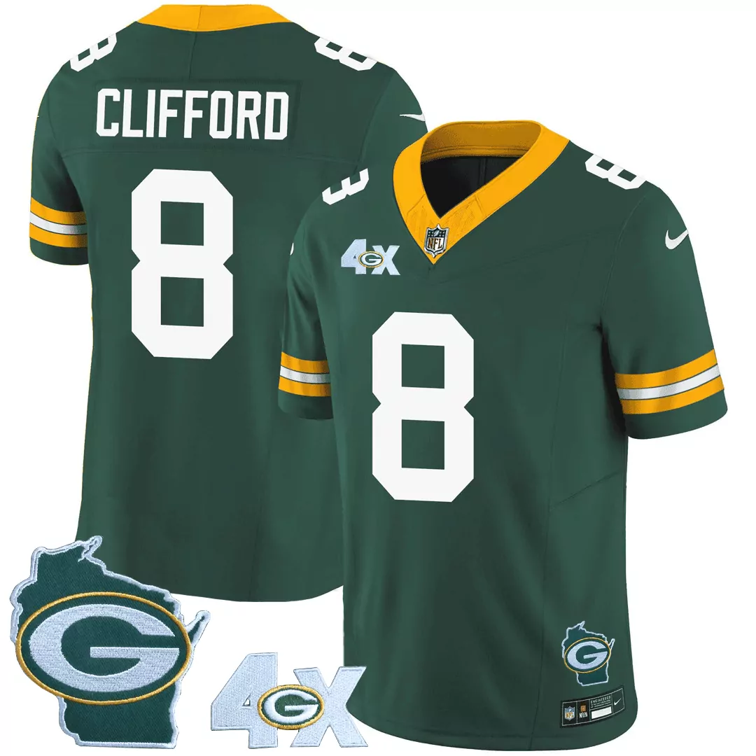 green sean clifford mens green bay packers 4x champs home patch vapor jersey all stitched