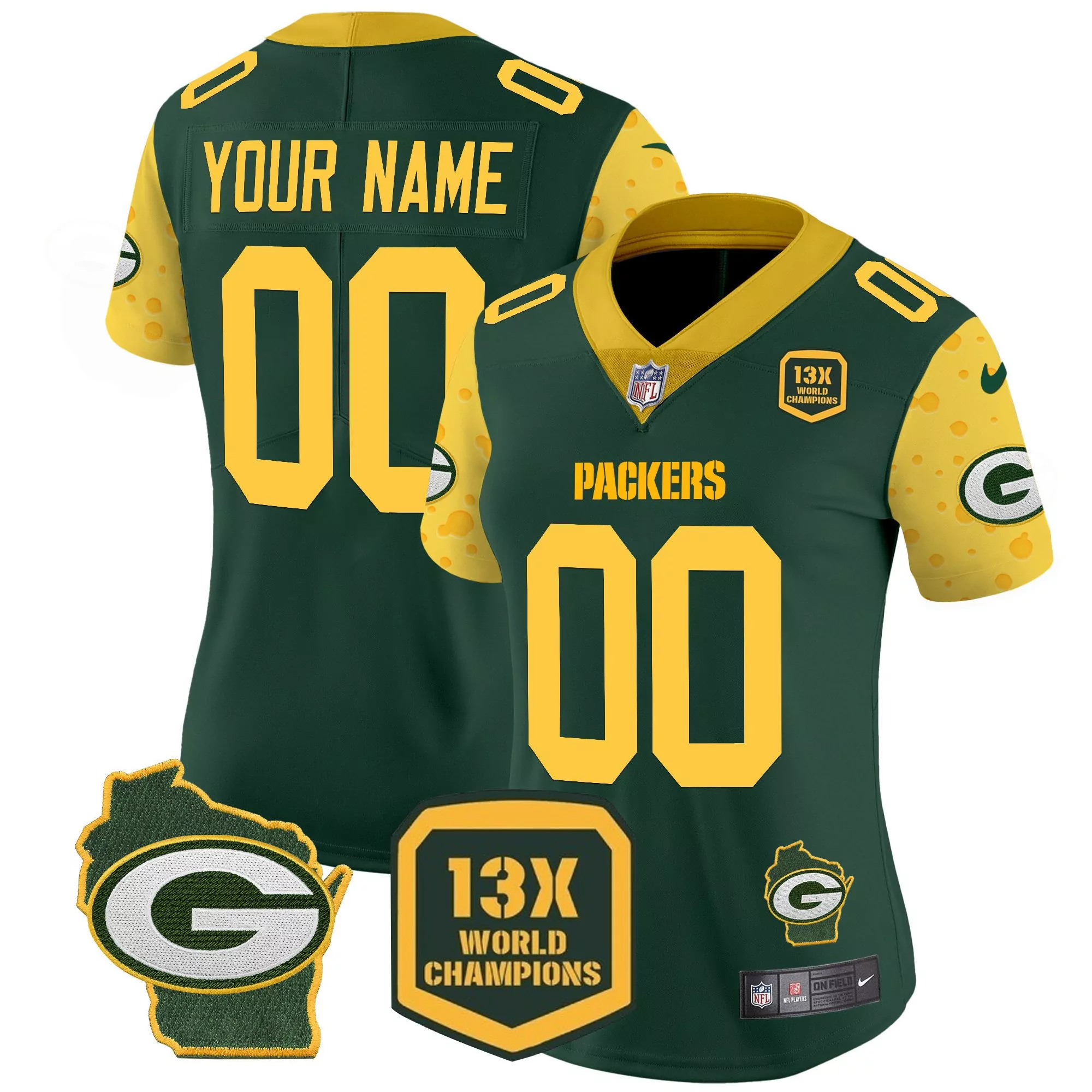 green women green bay packers cheese vapor limited custom jersey all stitched