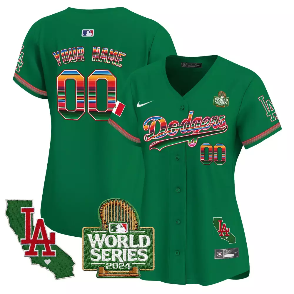 Los Angeles Dodgers Green Women Mexico 2024 World Series Vapor Premier Limited Jersey V2 | All Stitched | Fan Gear for Women & Youth