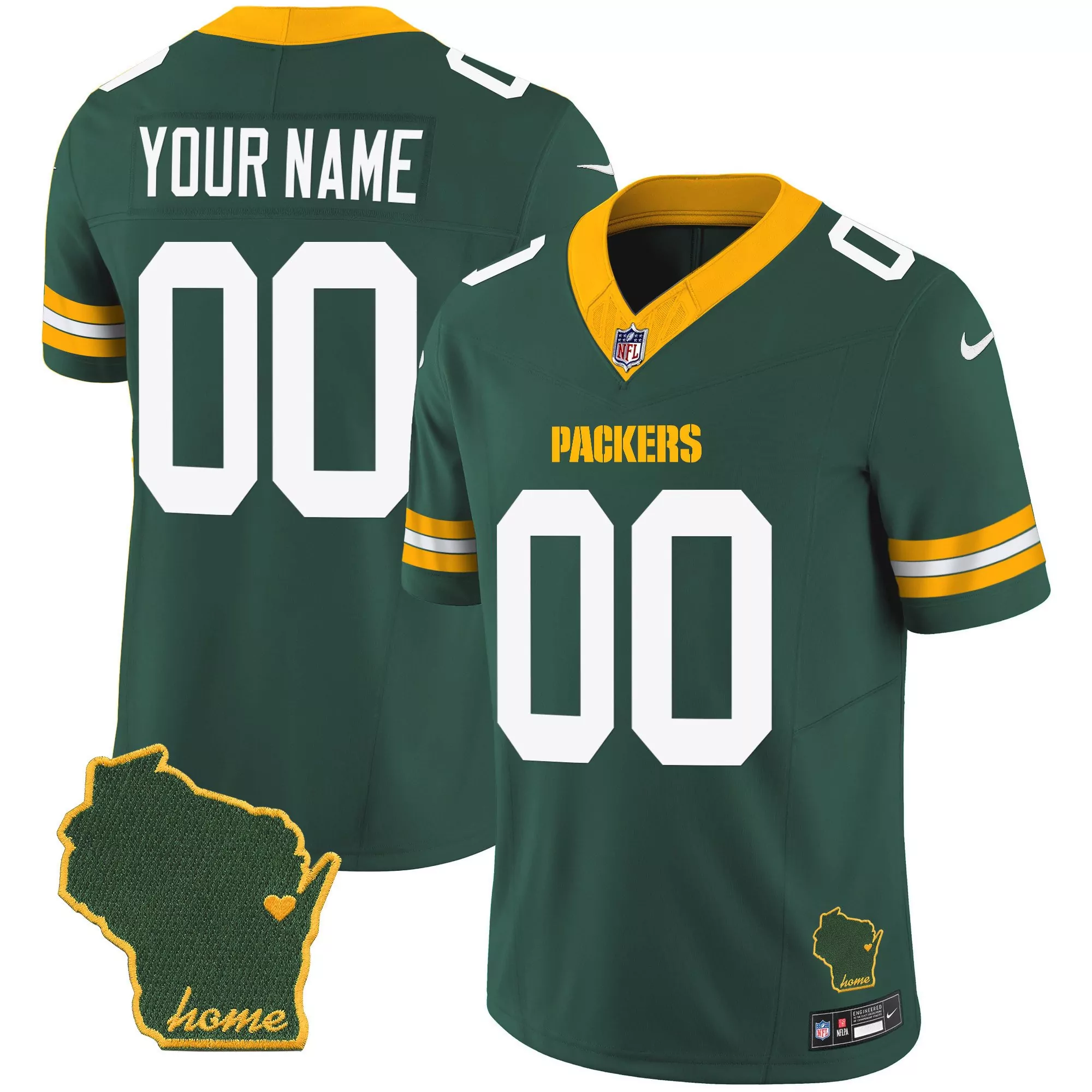 green youth green bay packers home patch vapor custom jersey v2 all stitched