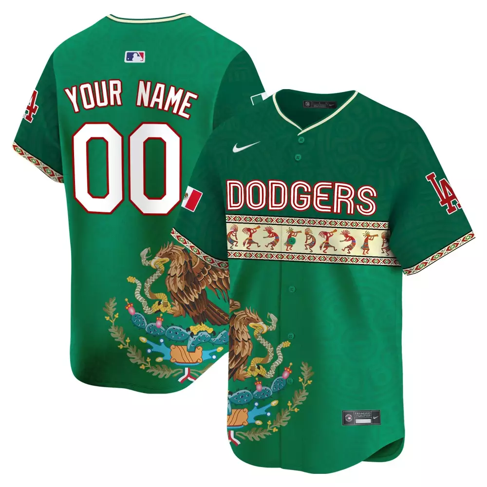 Youth Dodgers Mexico Aztec Premier Limited Custom Jersey V2 | Green | Fan Gear for Men, Women & Youth