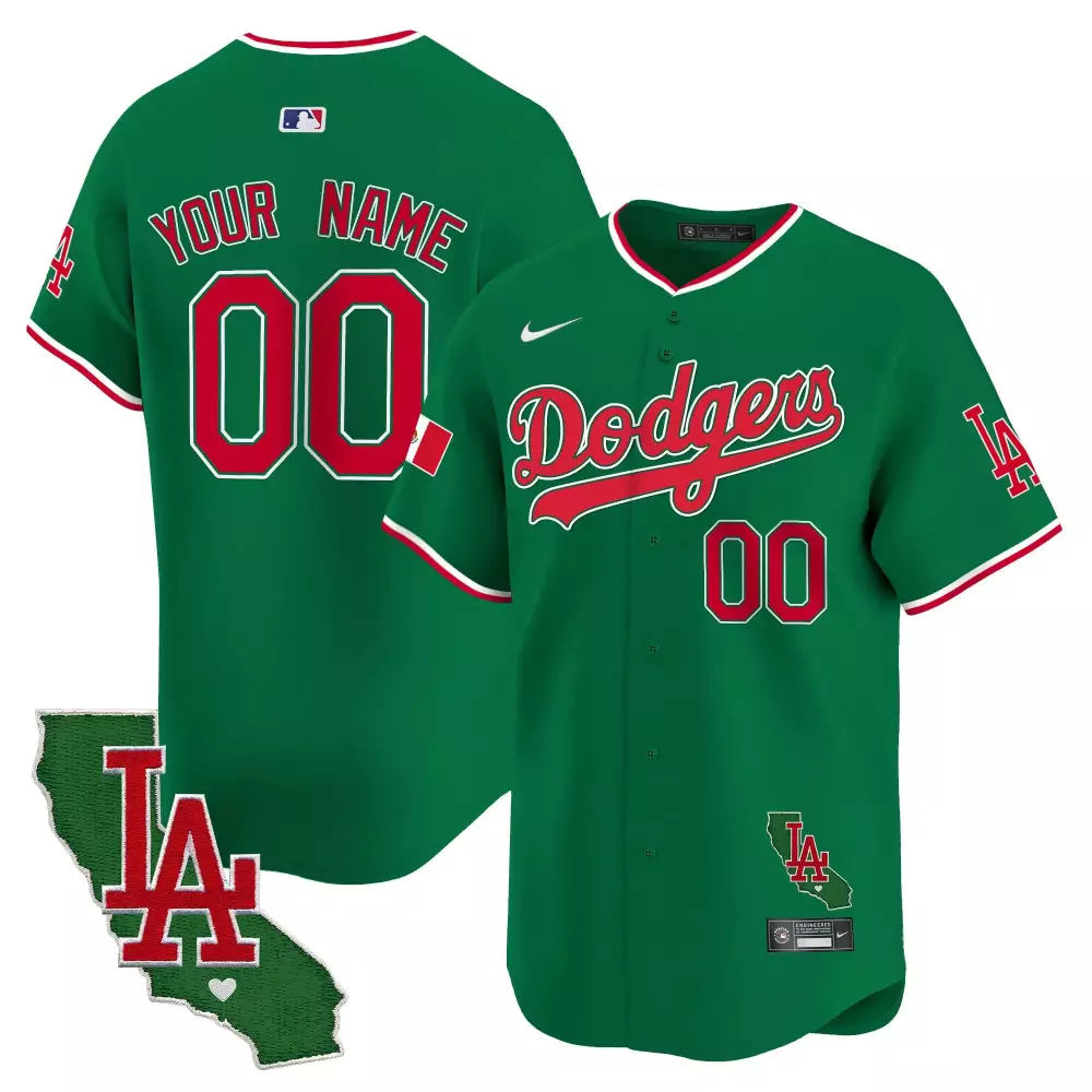 Youth Dodgers Mexico California Patch Premier Limited Custom Jersey V3 | Green | Fan Gear for Men, Women & Youth