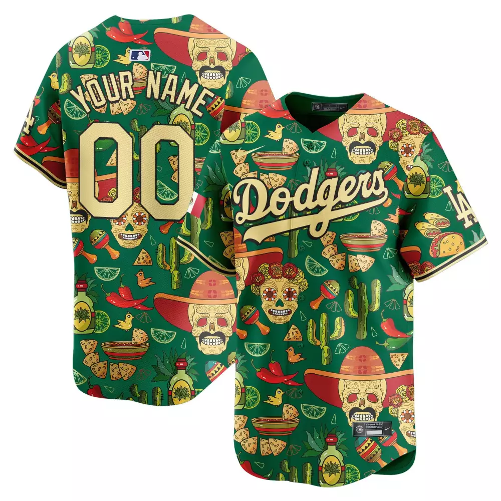 Youth Dodgers Mexico California Patch Premier Limited Custom Jersey V3 | Green | Fan Gear for Men, Women & Youth