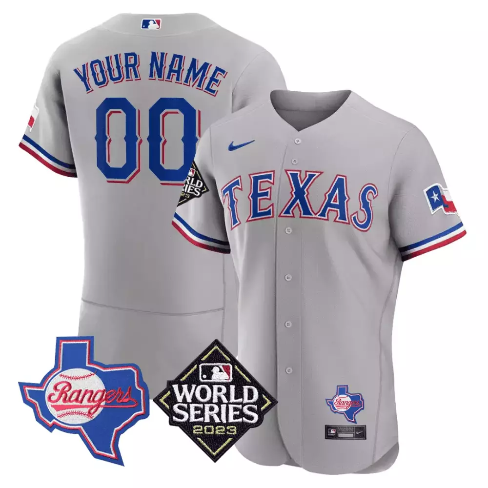 grey youth texas rangers texas state 2023 world series patch custom jersey all stitched