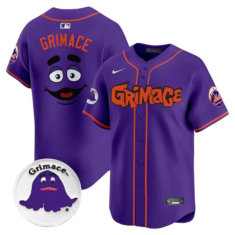 grimace purple mens new york mets grimace vapor premier limited jersey v2 all stitched