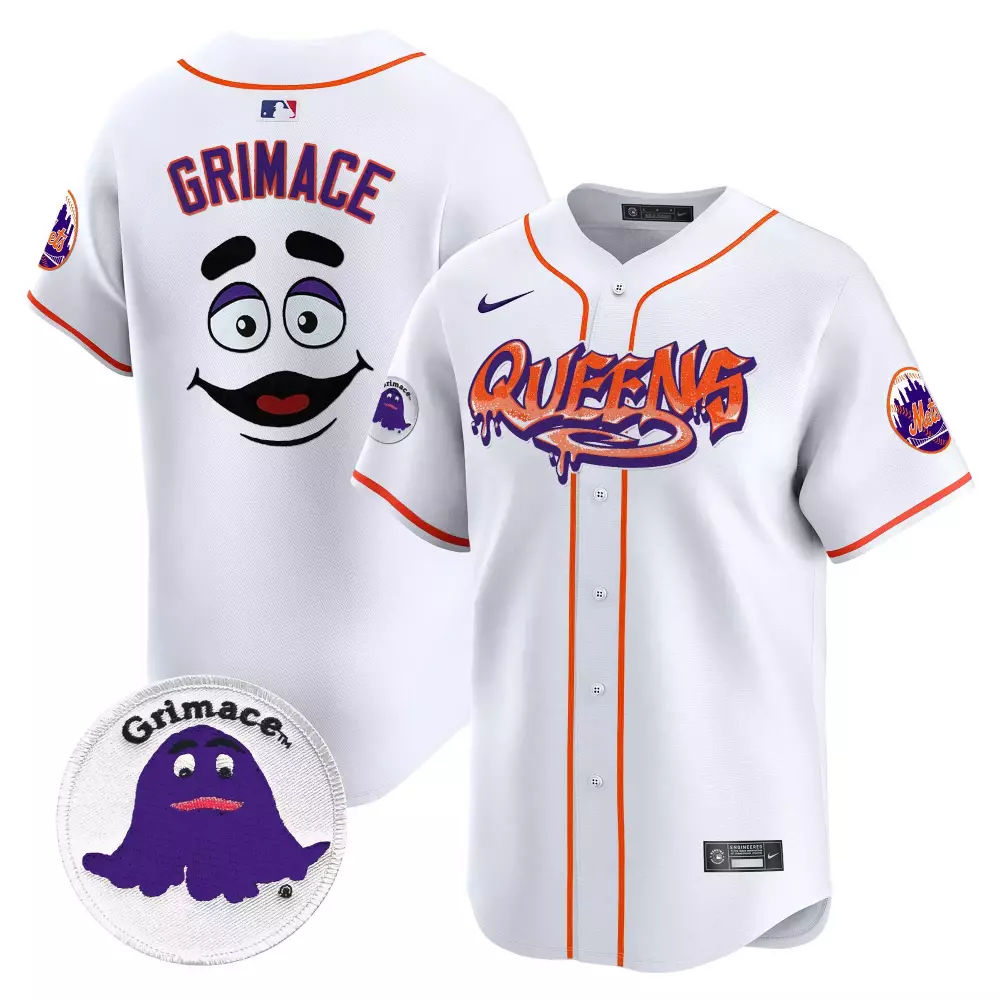 grimace white mens new york mets queens graffiti vapor premier limited jersey all stitched