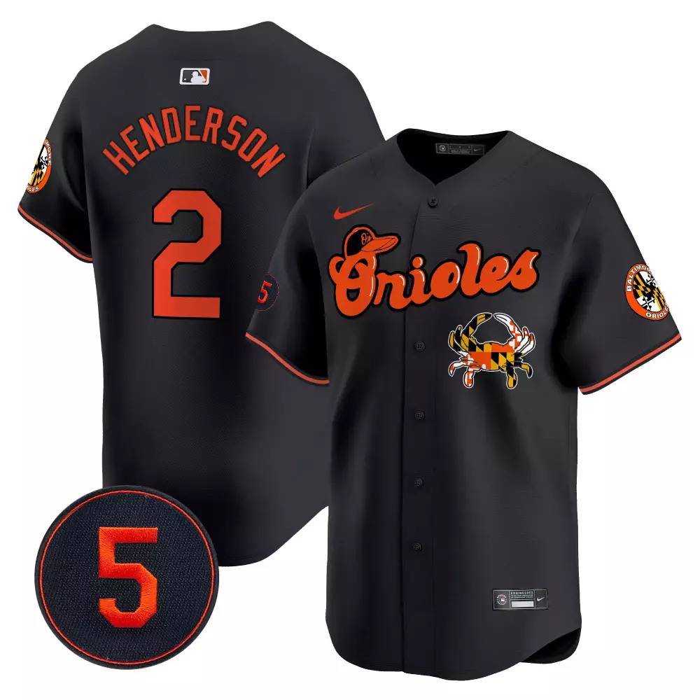 gunnar henderson black men s baltimore orioles robinson patch vapor premier limited jersey v3 all stitched