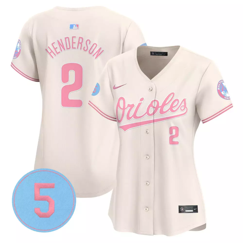 gunnar henderson cream women s baltimore orioles bubblegum pink robinson patch vapor premier limited jersey all stitched