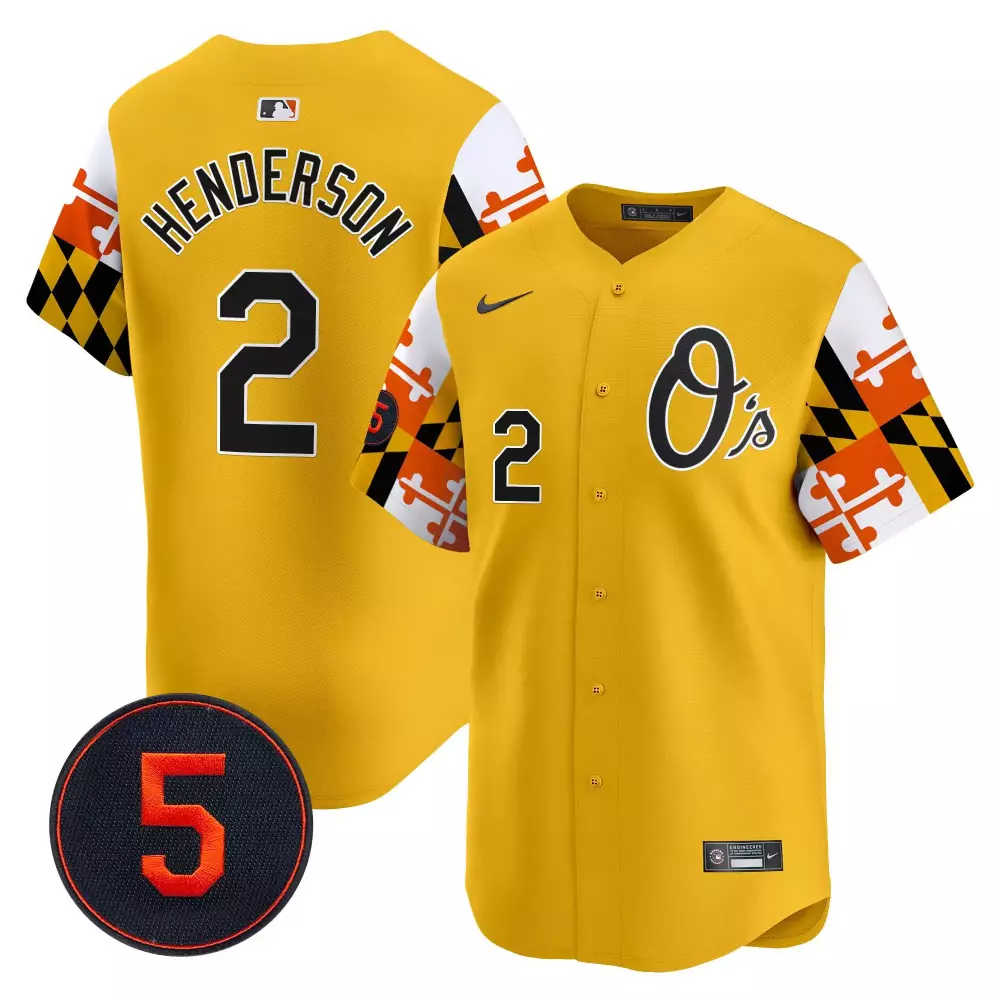gunnar henderson gold men s baltimore orioles robinson patch vapor premier limited jersey v5 all stitched