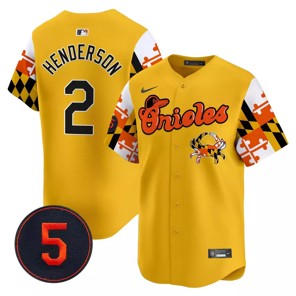 gunnar henderson gold men s baltimore orioles robinson patch vapor premier limited jersey v5 all stitched