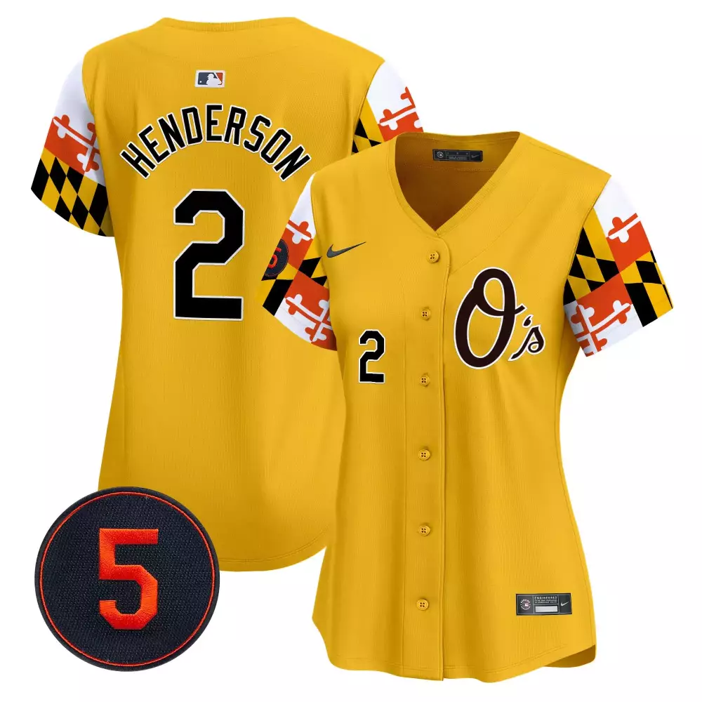 gunnar henderson gold men s baltimore orioles robinson patch vapor premier limited jersey v5 all stitched