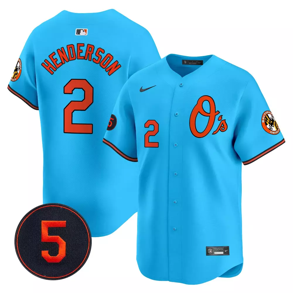 gunnar henderson light blue men s baltimore orioles robinson patch vapor premier limited jersey v4 all stitched