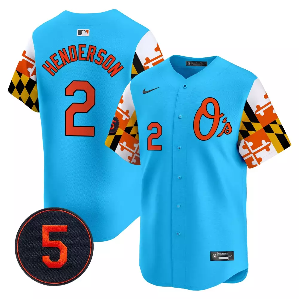 gunnar henderson light blue men s baltimore orioles robinson patch vapor premier limited jersey v4 all stitched