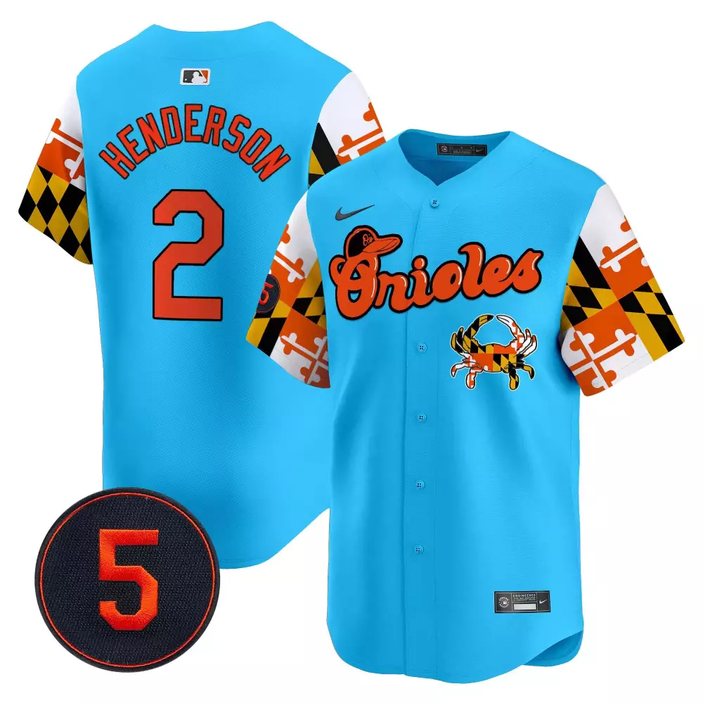 gunnar henderson light blue men s baltimore orioles robinson patch vapor premier limited jersey v4 all stitched