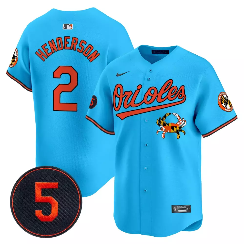 gunnar henderson light blue men s baltimore orioles robinson patch vapor premier limited jersey v9 all stitched