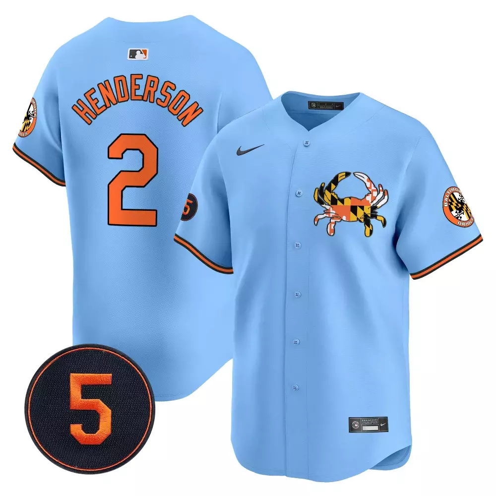 gunnar henderson light blue men s baltimore orioles robinson patch vapor premier limited jersey v9 all stitched