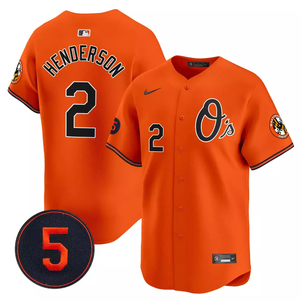 gunnar henderson orange men s baltimore orioles robinson patch vapor premier limited jersey v4 all stitched