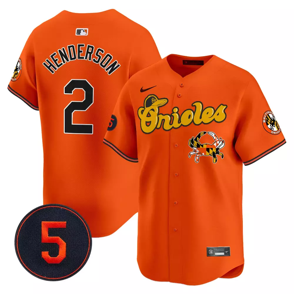 gunnar henderson orange men s baltimore orioles robinson patch vapor premier limited jersey v4 all stitched