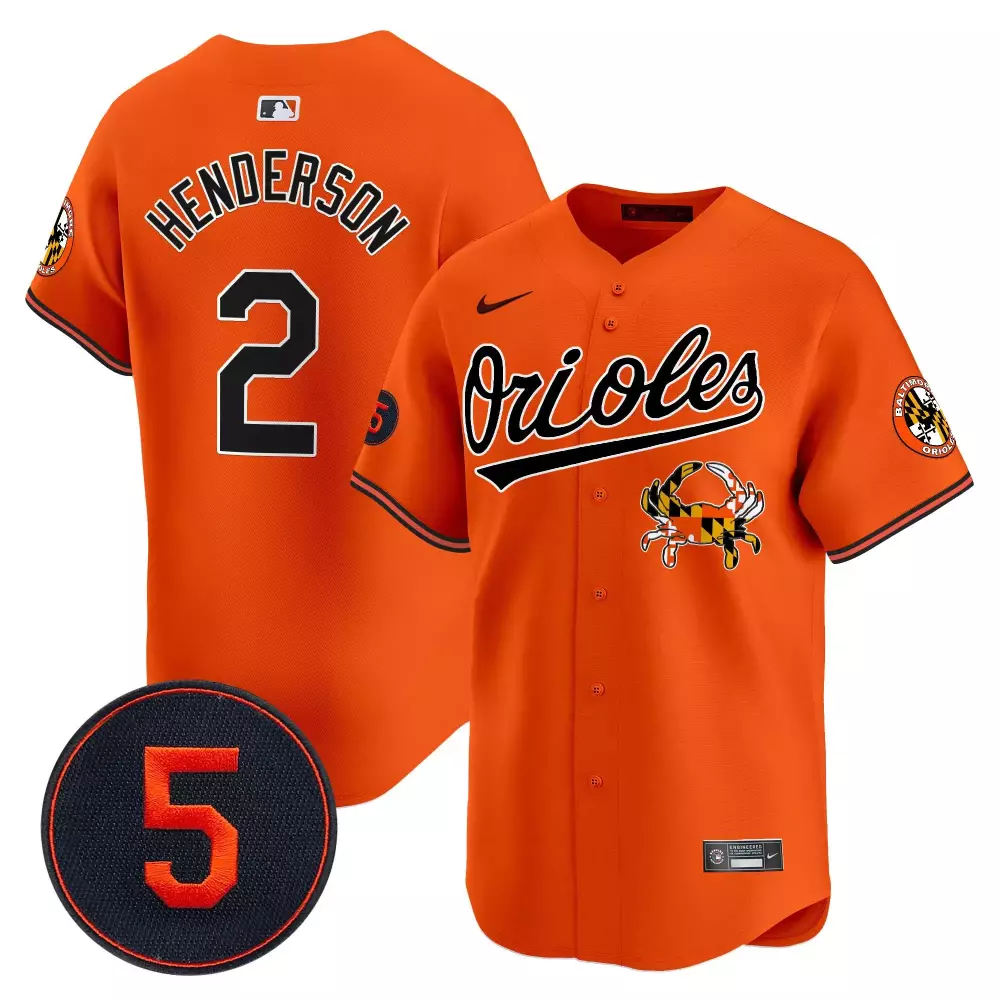 gunnar henderson orange men s baltimore orioles robinson patch vapor premier limited jersey v9 all stitched