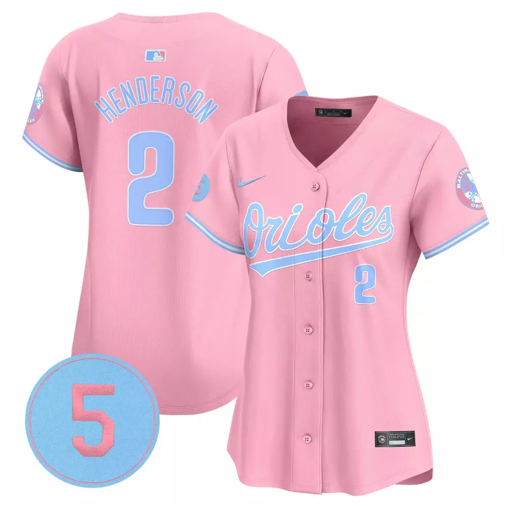 gunnar henderson pink women s baltimore orioles bubblegum pink robinson patch vapor premier limited jersey all stitched