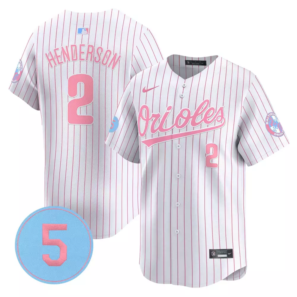 gunnar henderson pink women s baltimore orioles bubblegum pink robinson patch vapor premier limited jersey all stitched