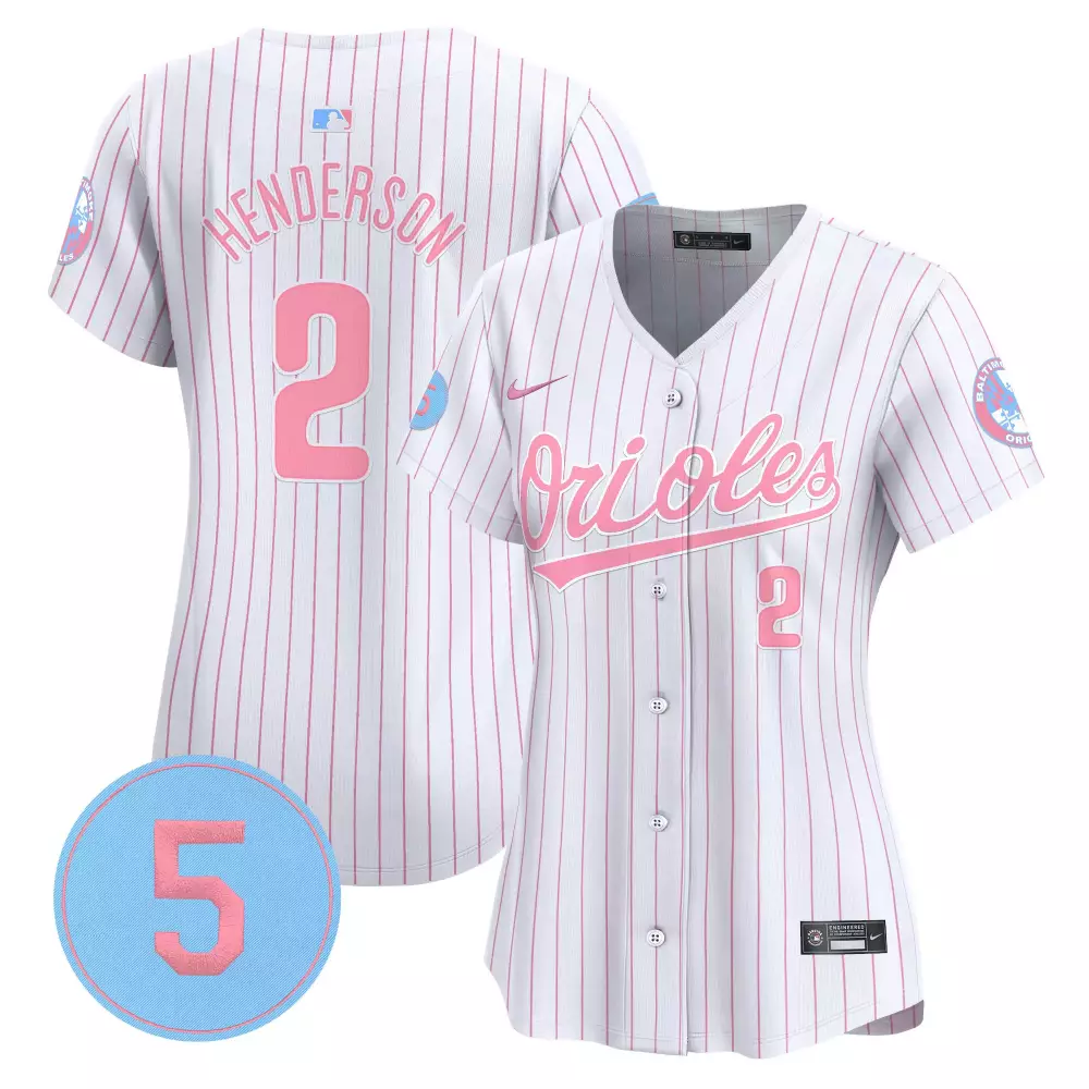 gunnar henderson pink women s baltimore orioles bubblegum pink robinson patch vapor premier limited jersey all stitched