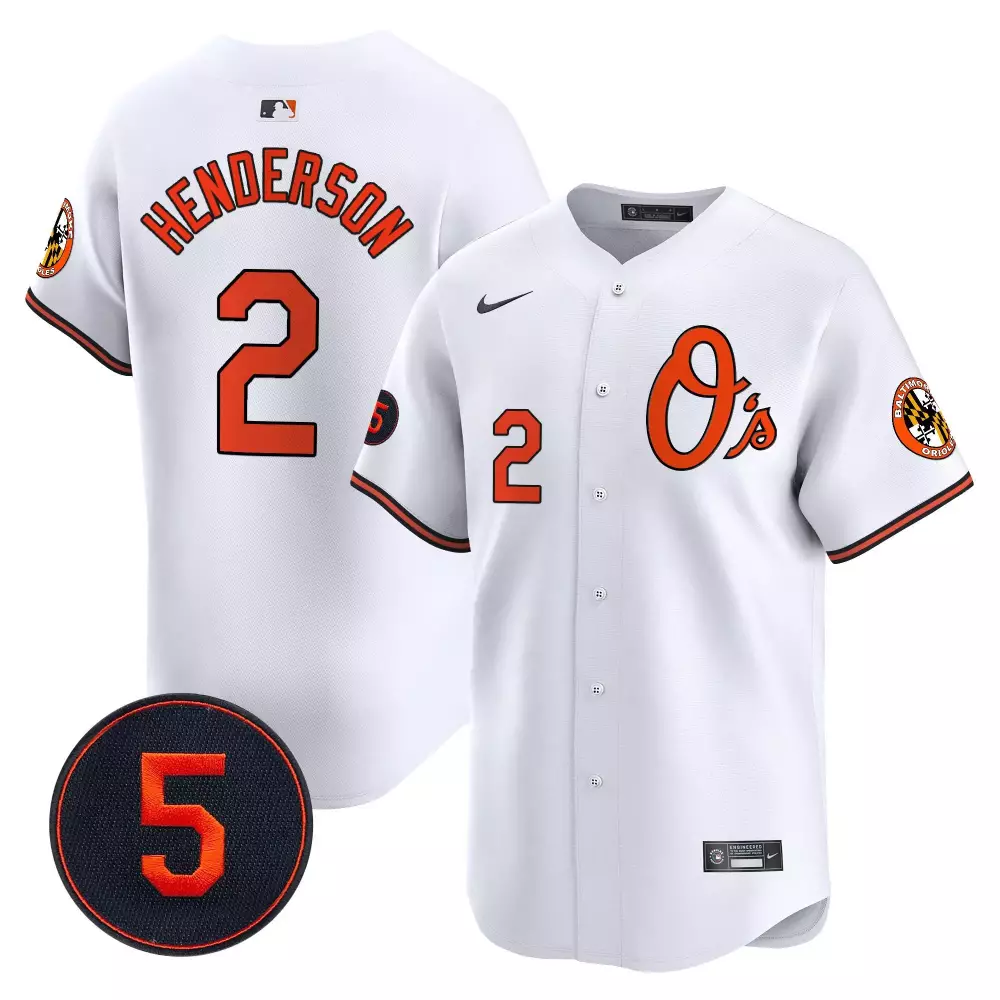 gunnar henderson white men s baltimore orioles robinson patch vapor premier limited jersey v4 all stitched