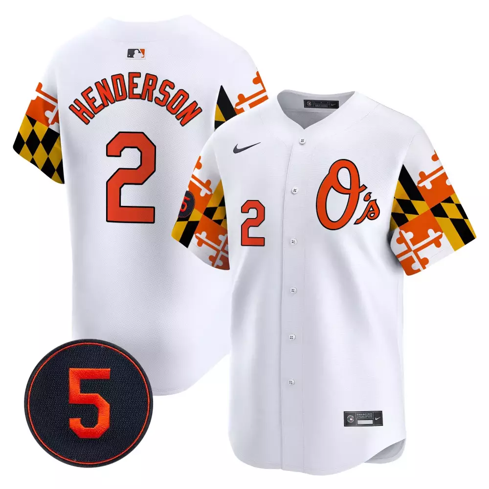 gunnar henderson white men s baltimore orioles robinson patch vapor premier limited jersey v4 all stitched