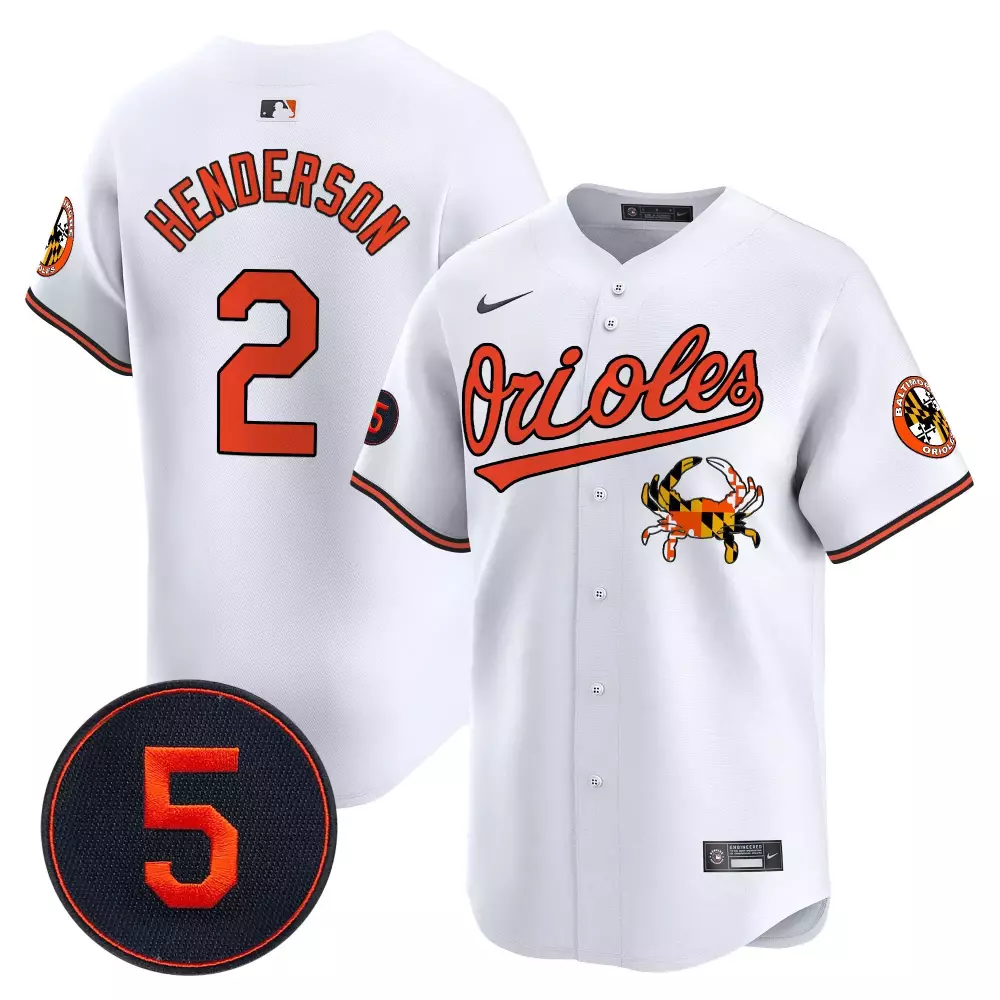 gunnar henderson white men s baltimore orioles robinson patch vapor premier limited jersey v9 all stitched