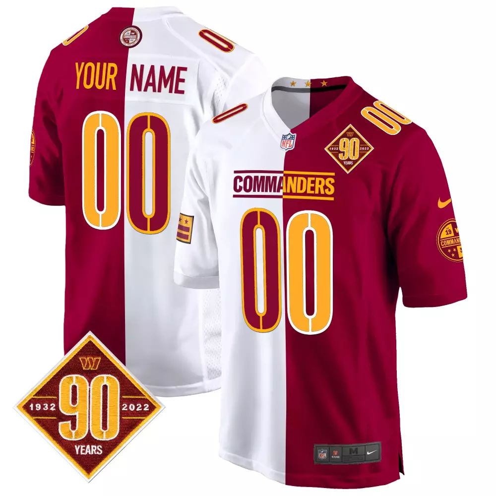 Half Men Washington Commanders 90th Anniversary Home Patch Vapor Limited Custom Jersey | Fan Gear for Men, Women & Youth