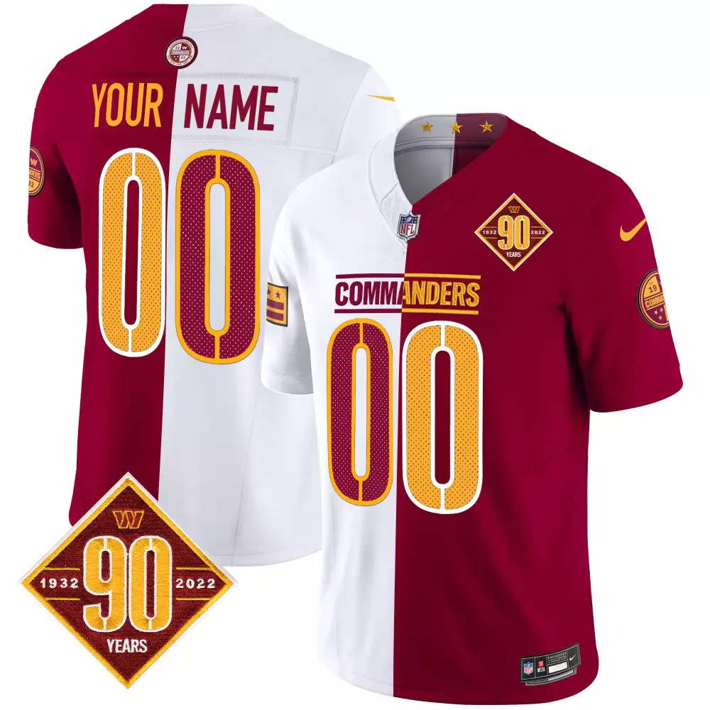 Half Men Washington Commanders 90th Anniversary Home Patch Vapor Limited Custom Jersey | Fan Gear for Men, Women & Youth