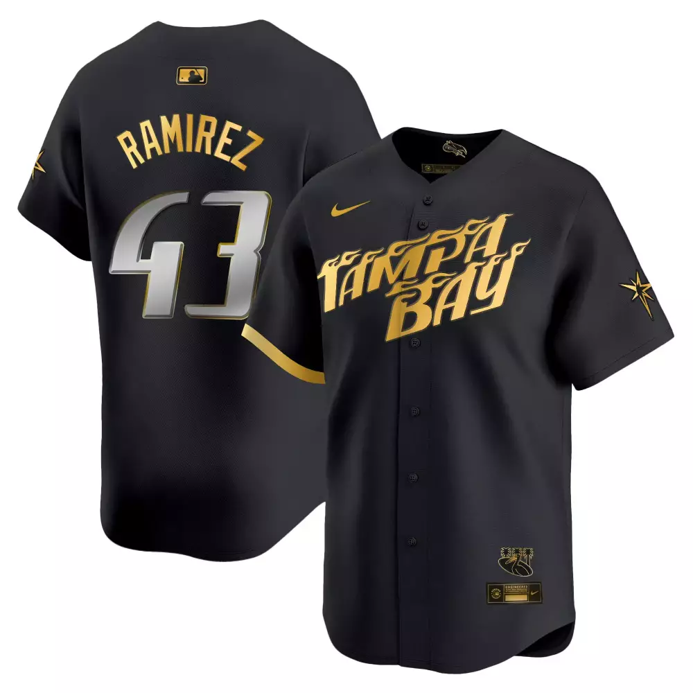 harold ramirez black gold mens tampa bay rays 2024 city connect vapor premier limited jersey charcoal all stitched