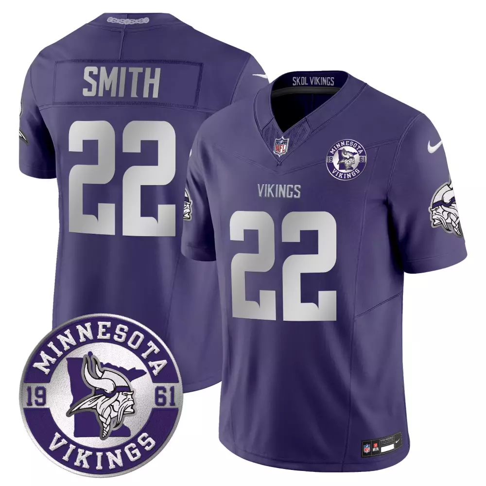 harrison smith purple mens minnesota vikings 2024 vapor limited jersey est 1961 patch all stitched