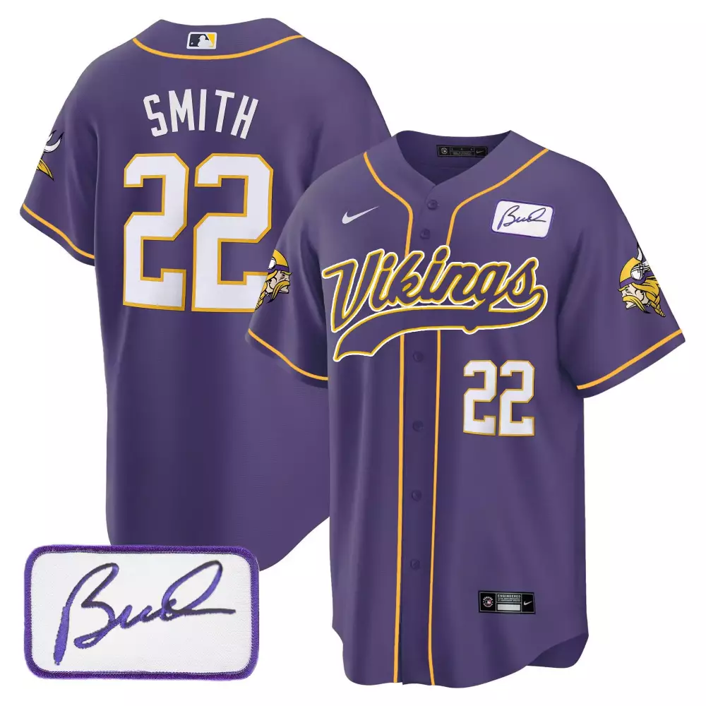 harrison smith purple mens minnesota vikings bud grant patch classic baseball jersey all stitched