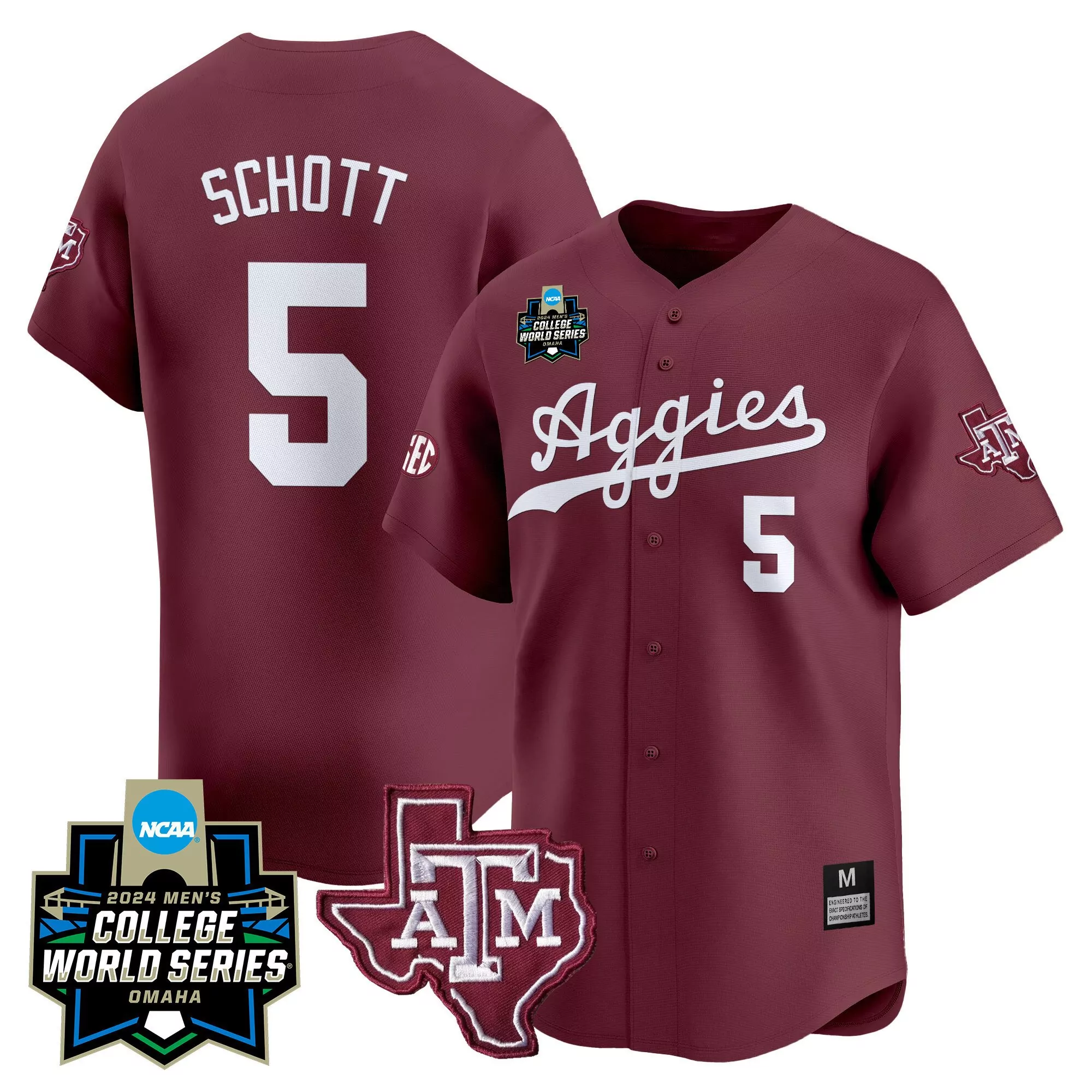 hayden schott maroon mens texas am aggies 2024 college world series vapor premier limited jersey all stitched