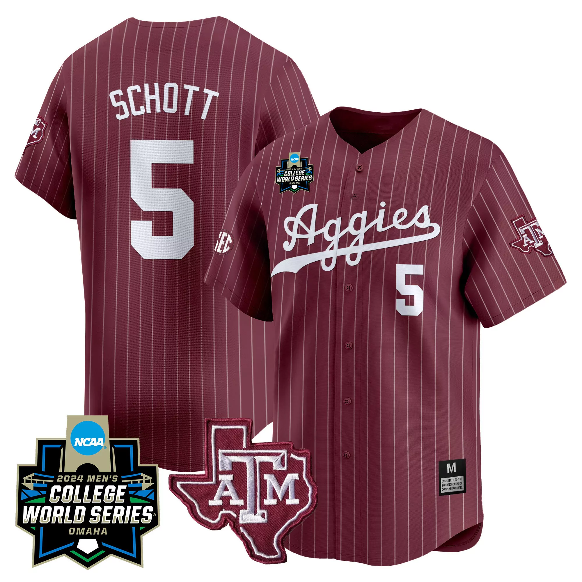 hayden schott maroon mens texas am aggies 2024 college world series vapor premier limited jersey all stitched