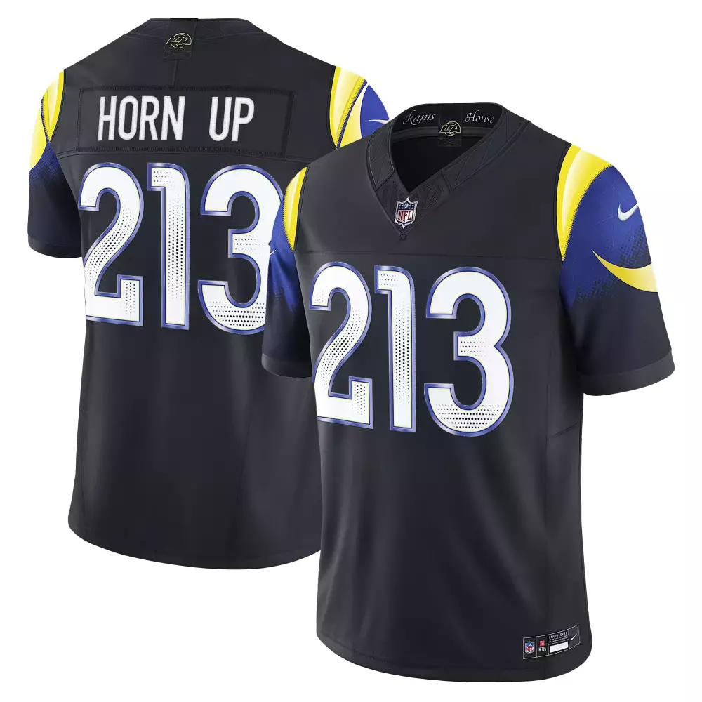 horn up 213 men los angeles rams 2025 rivalries vapor limited jersey all stitched