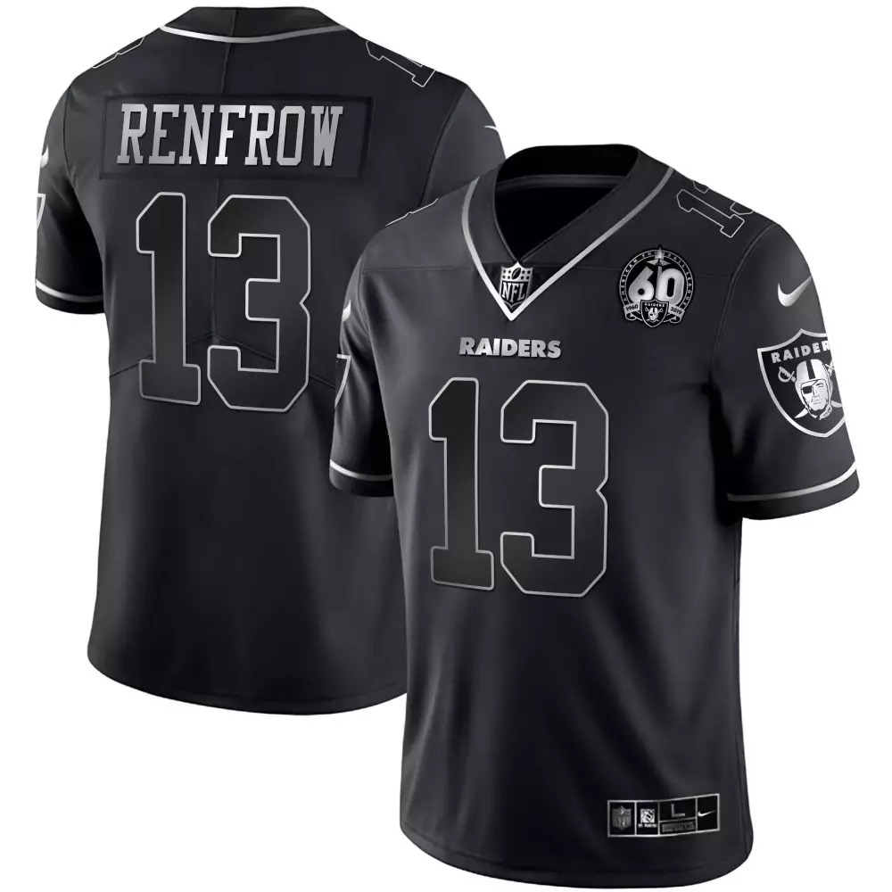Hunter Renfrow Las Vegas Raiders Men's Black Silver Jersey | 60th Season Patch | Stitched Fan Gear | For Men, Women & Youth
