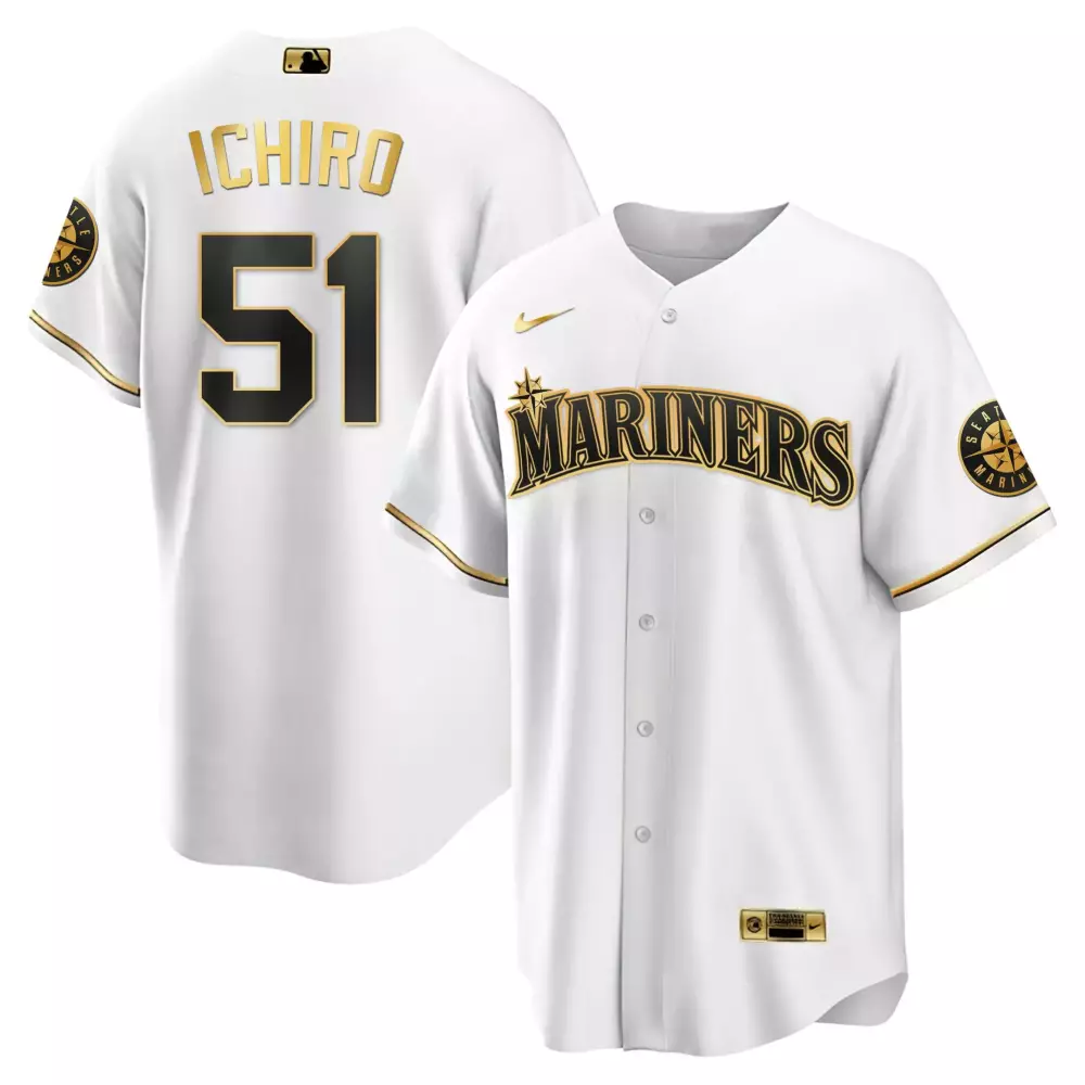 ichiro suzuki cool white mens seattle mariners white gold black gold jersey all stitched
