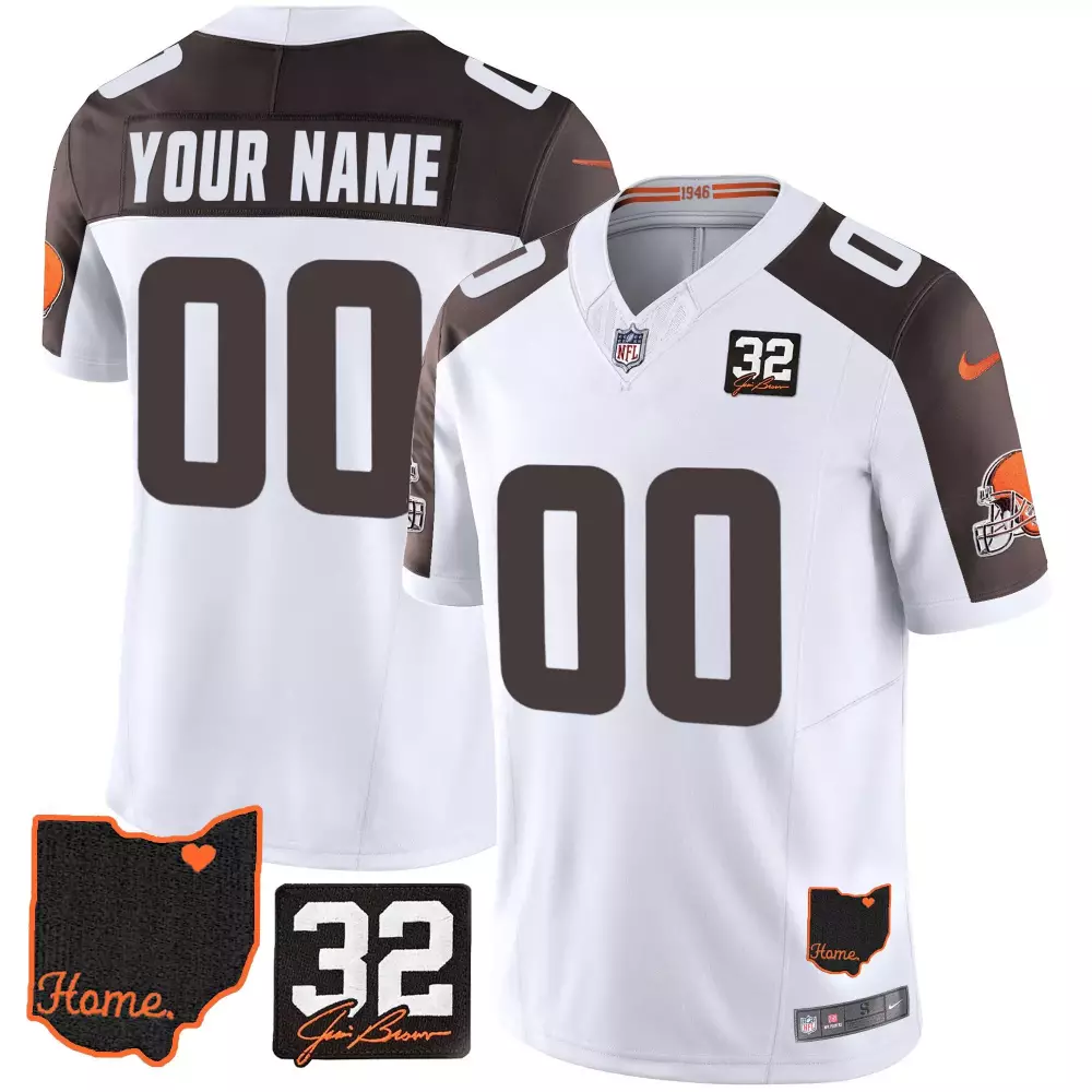 Inverted Men's Custom Jersey | Cleveland Browns 32 Jim Brown Memorial Home Patch V2 | All Stitched Fan Gear | For Men, Women & Youth