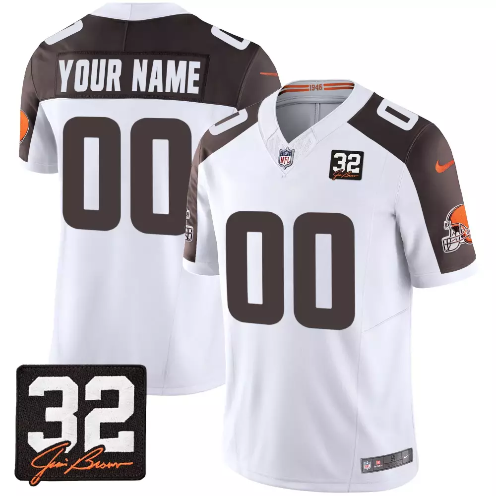 Inverted Men's Custom Jersey | Cleveland Browns 32 Jim Brown Memorial Home Patch V2 | All Stitched Fan Gear | For Men, Women & Youth