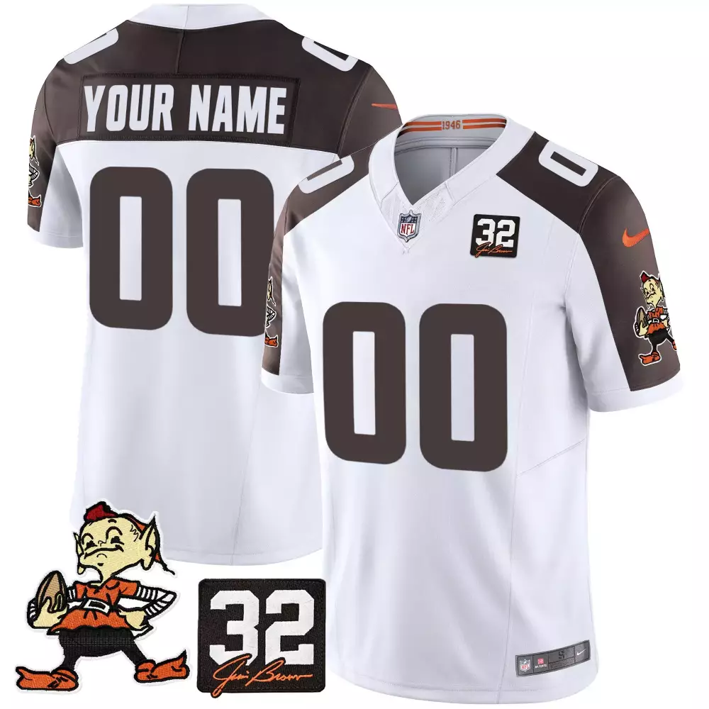Inverted Men's Custom Jersey | Cleveland Browns 32 Jim Brown Memorial Home Patch V2 | All Stitched Fan Gear | For Men, Women & Youth