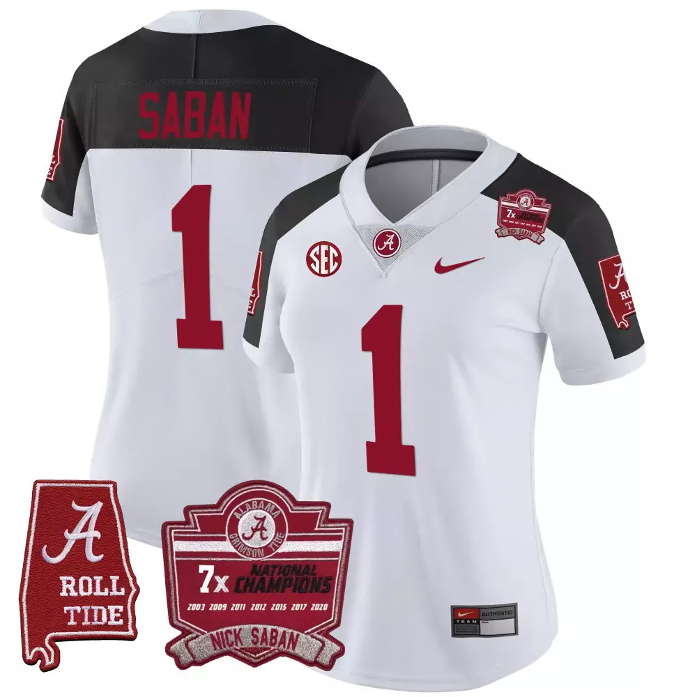 inverted women nick saban alabama crimson tide 7 champions gold trim vapor jersey all stitched