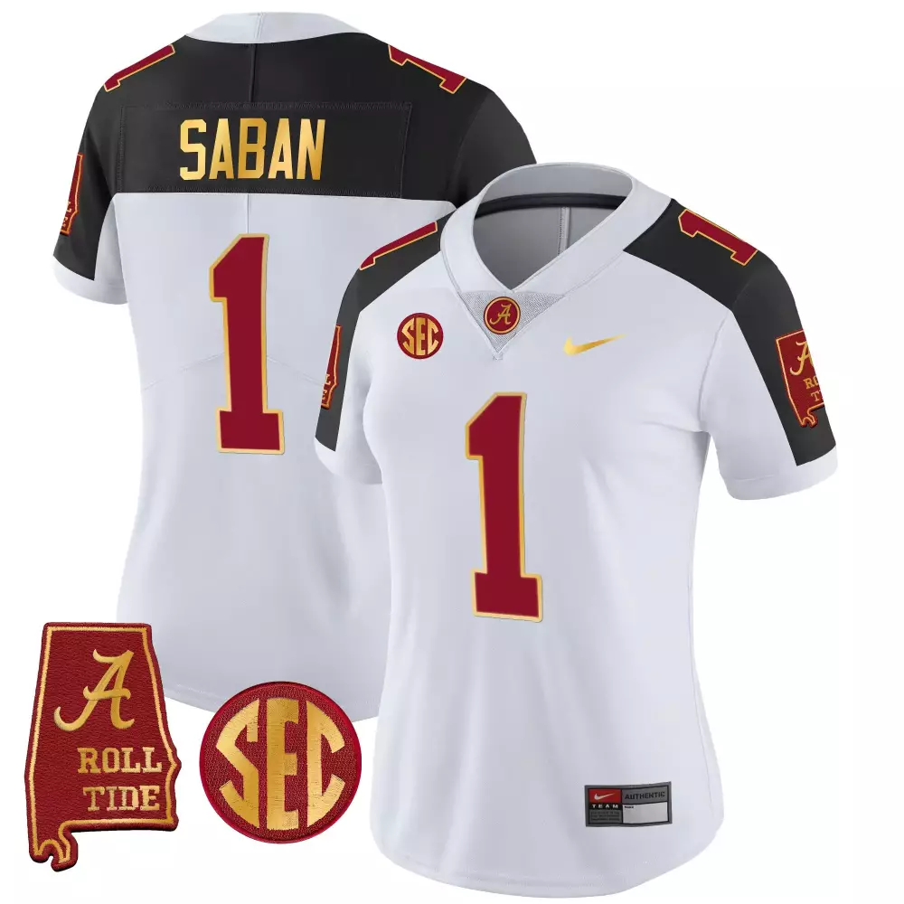 inverted women nick saban alabama crimson tide 7 champions gold trim vapor jersey all stitched